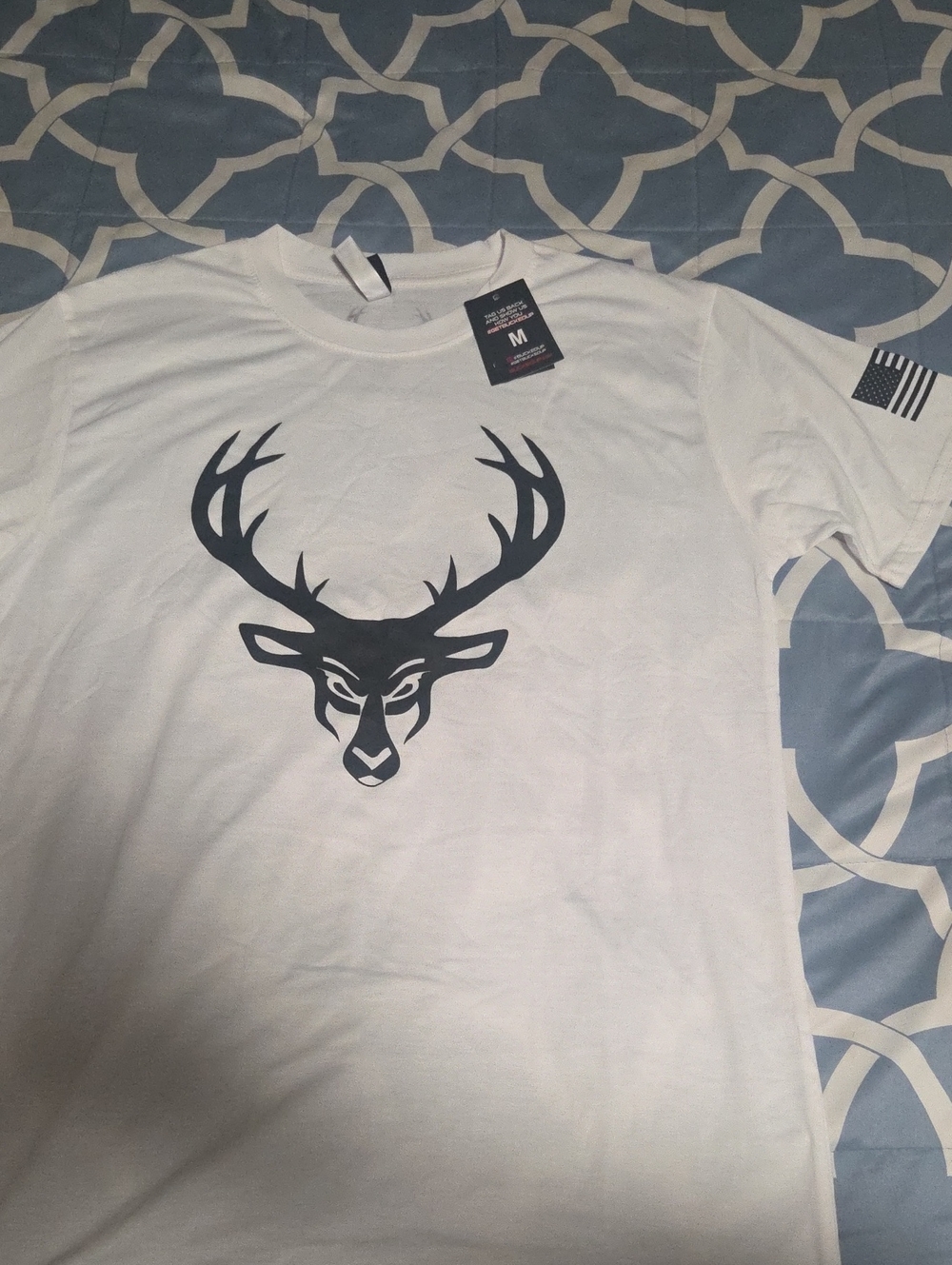 Men's White Short-Sleeve Tee with Black Deer Graphic